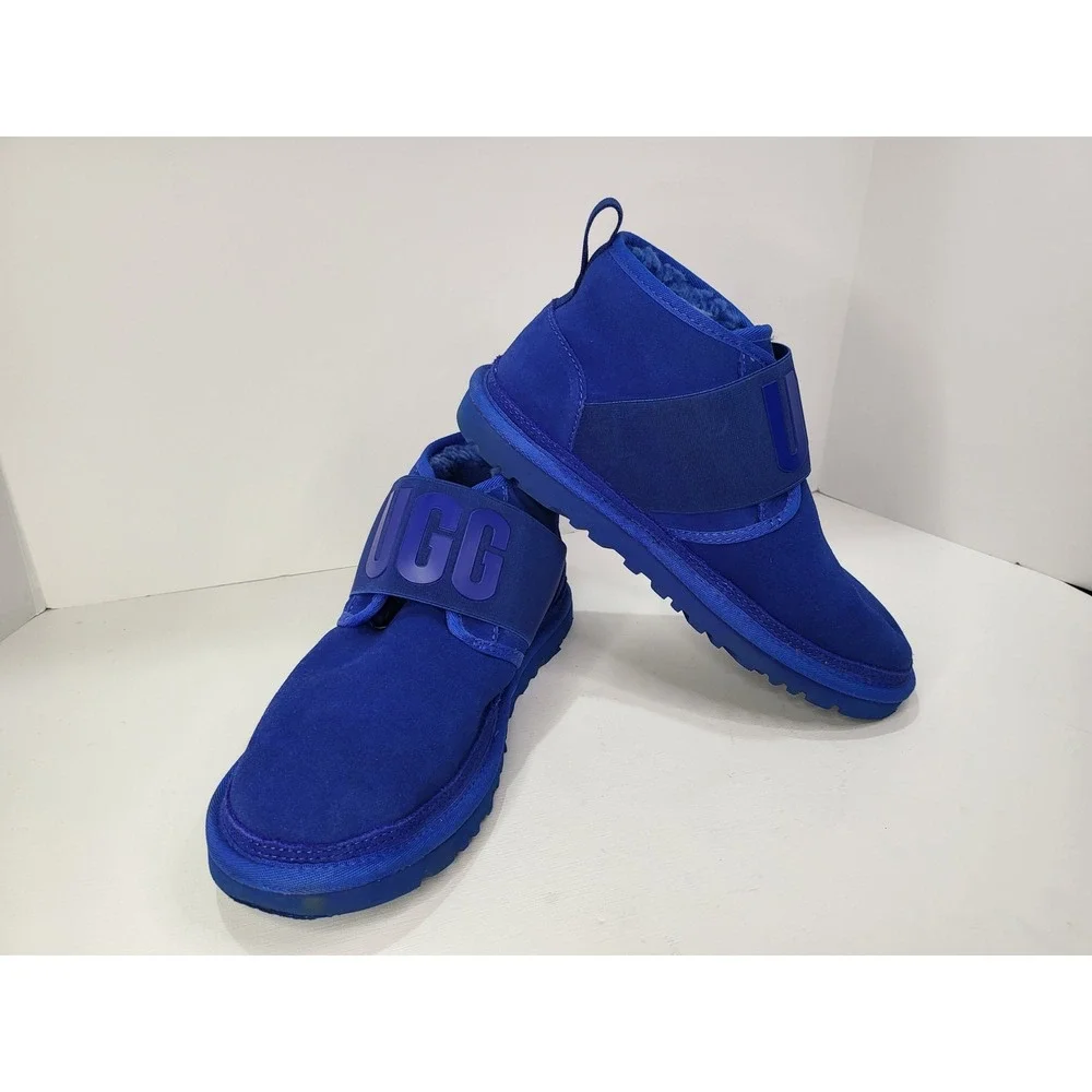 UGG Neumel Graphic Band Electric Blue Suede Boots Mens 8 Model 1119392